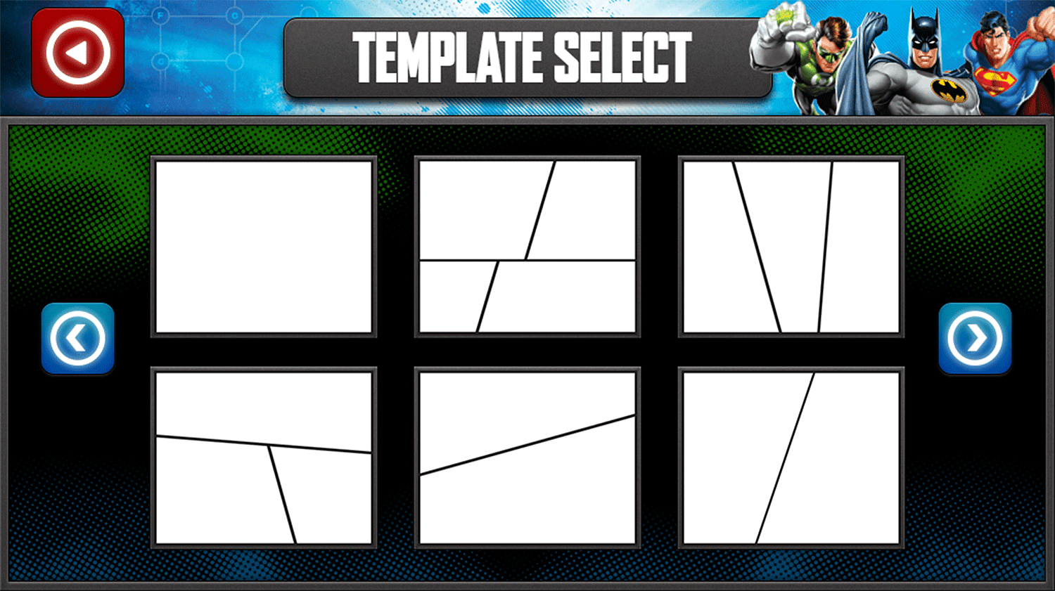 Justice League Comic Creator Game Template Layout Select Screenshot.