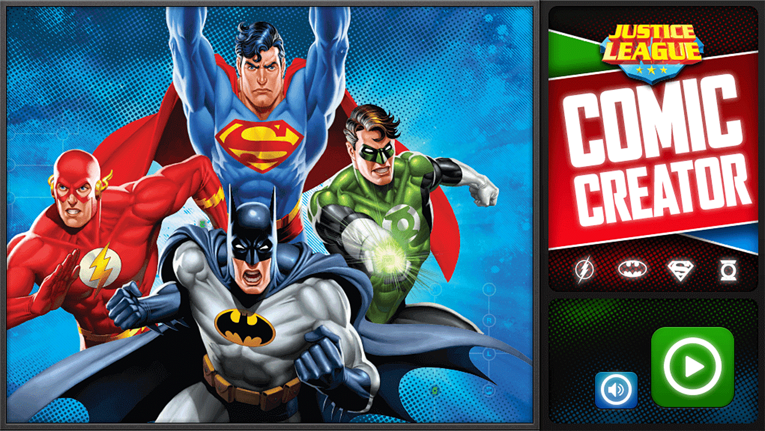 Justice League Comic Creator Game Welcome Screen Screenshot.