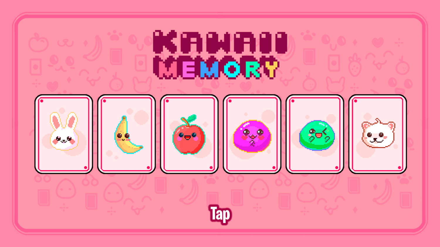 Kawaii Memory Pixel Game Welcome Screen Screenshot.