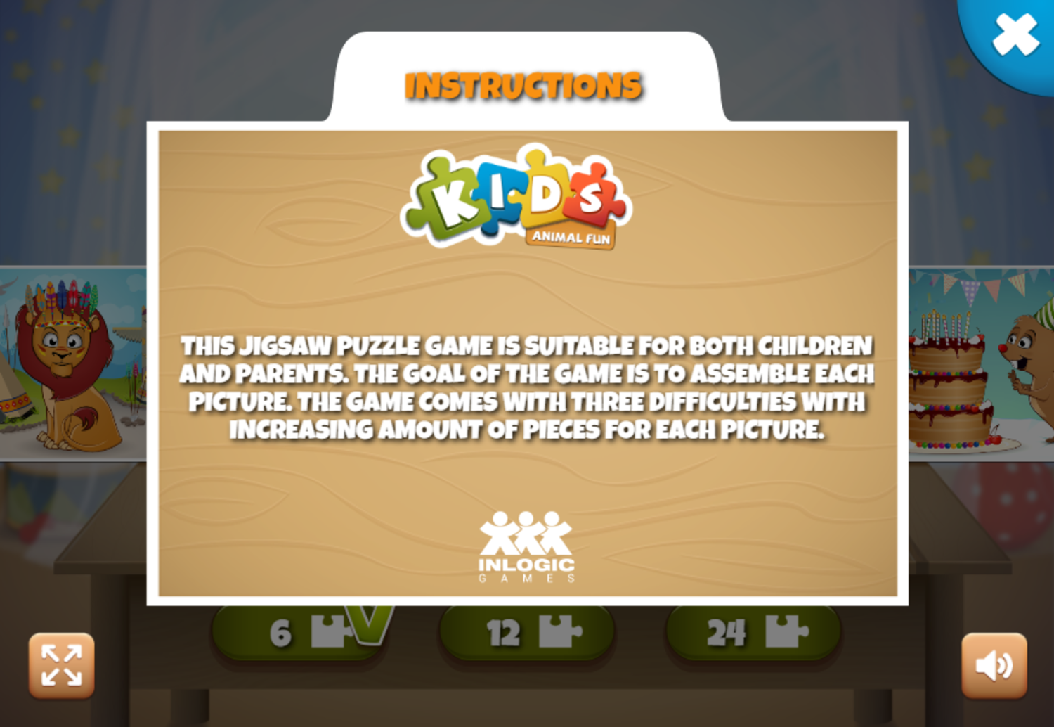 Kids Animal Fun Game Instructions Screenshot.