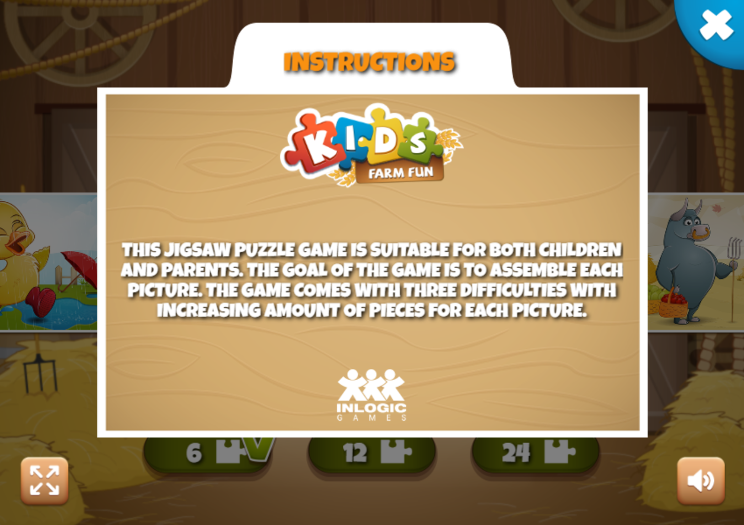Kids Farm Fun Game Instructions Screenshot.