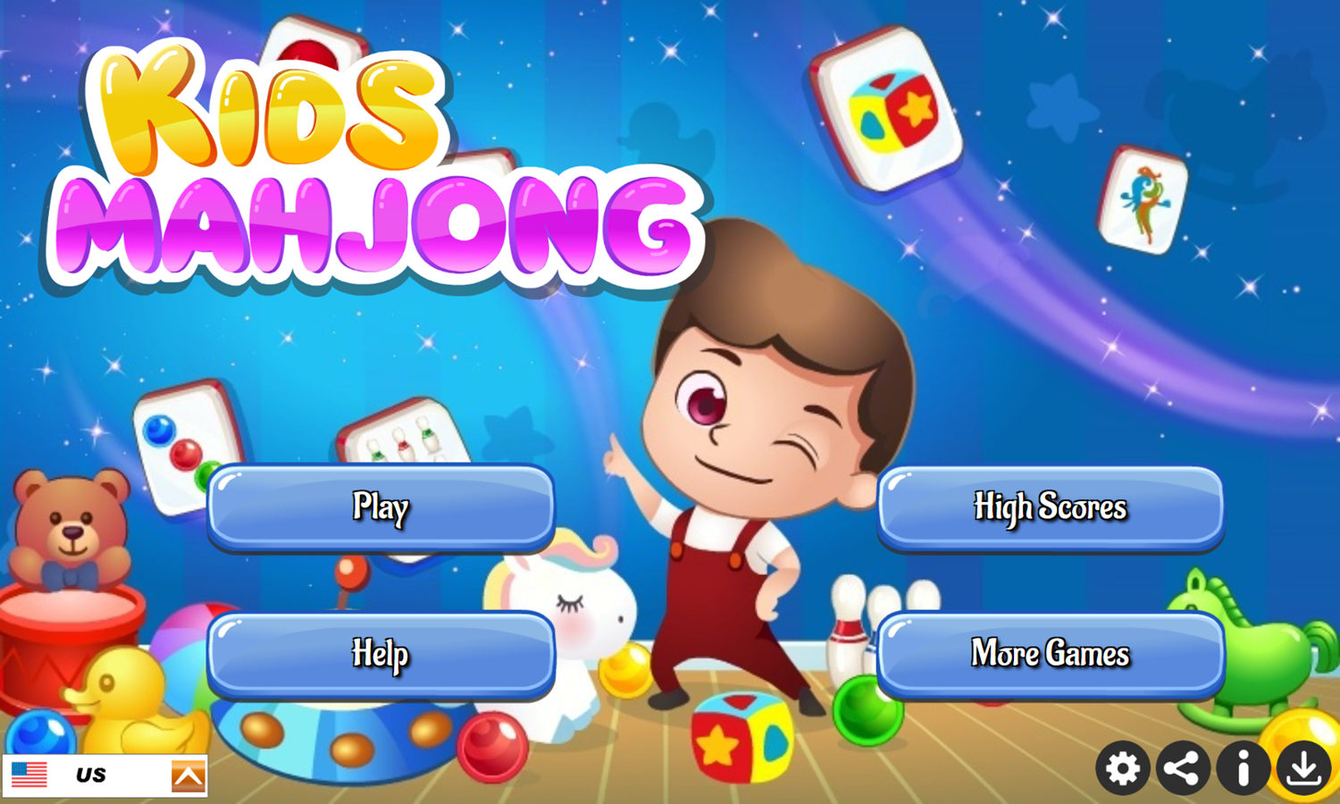 Kids Mahjong Game Welcome Screen Screenshot.