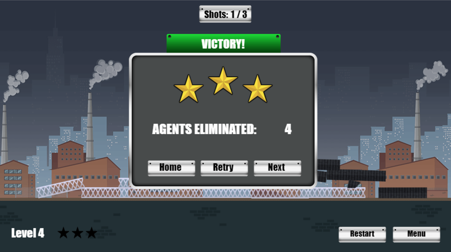 Kill The Spy Game Level Complete Screen Screenshot.