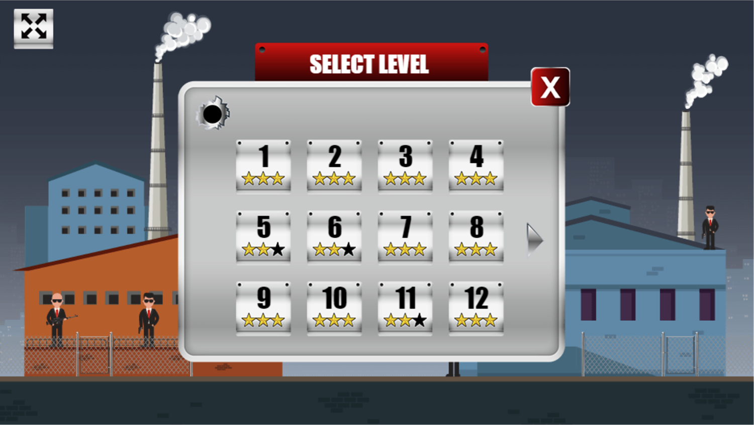 Kill The Spy Game Level Select Screen Screenshot.