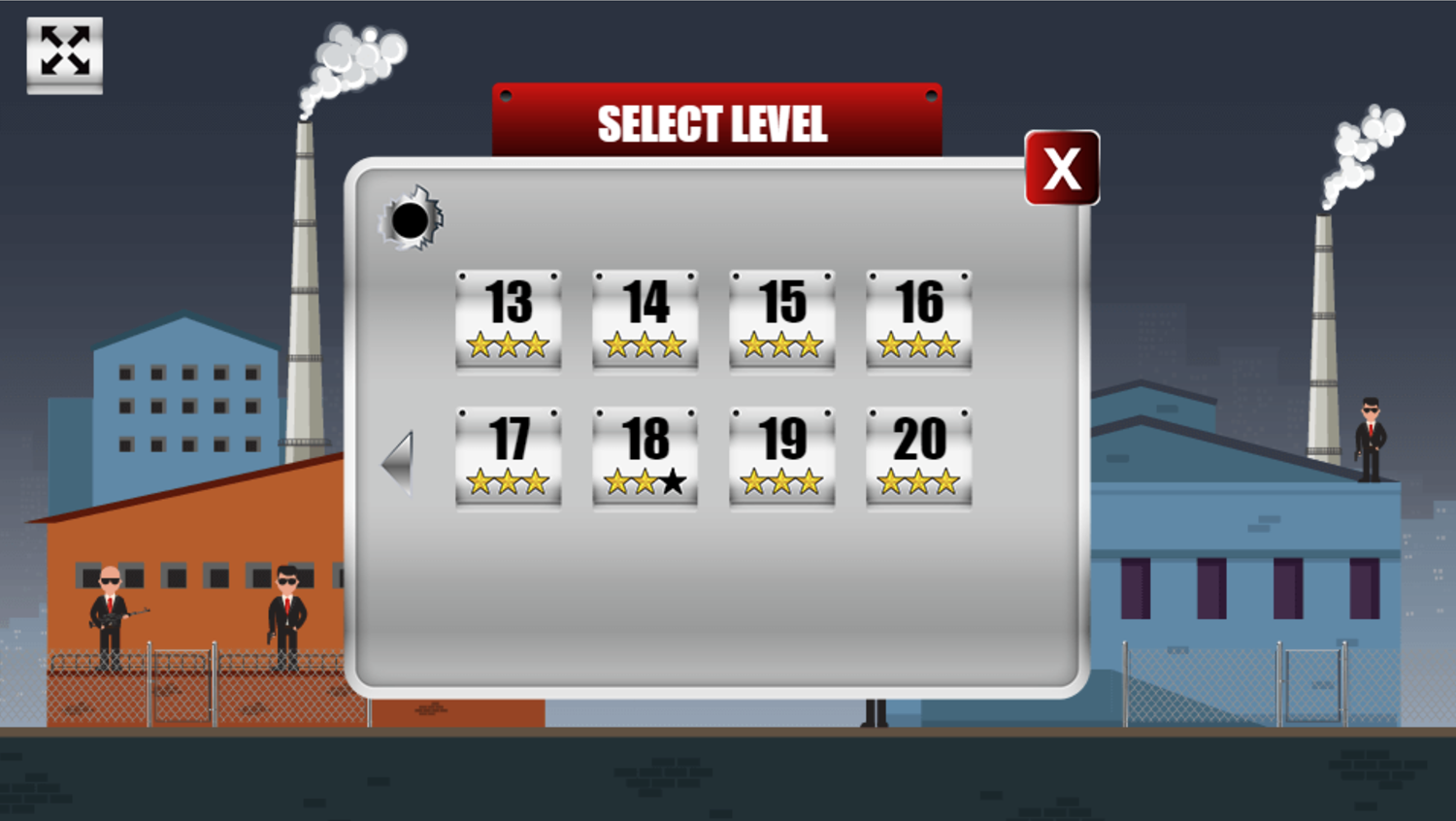 Kill The Spy Game Select Level Screen Screenshot.