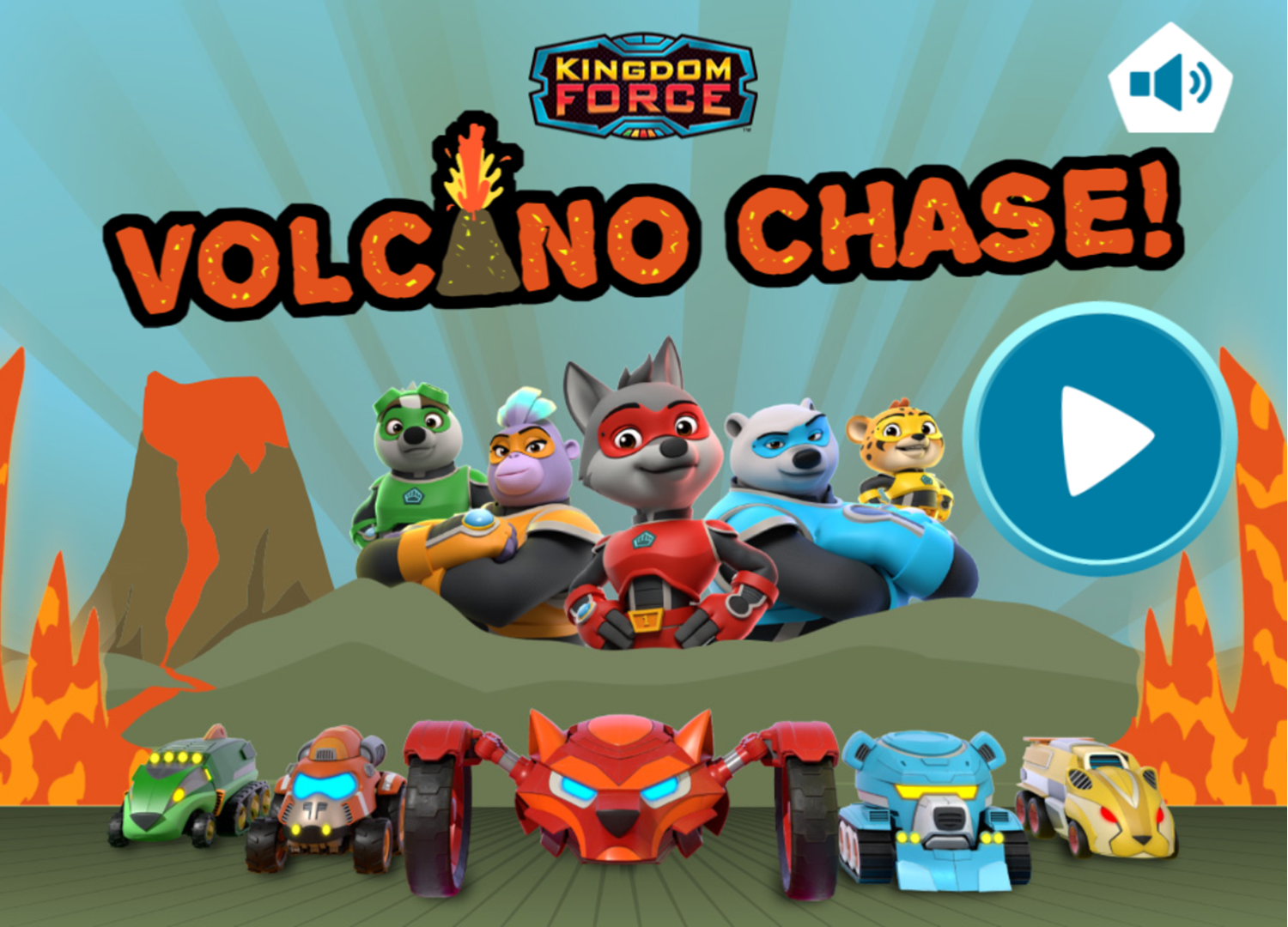 Kingdom Force Volcano Chase Game Welcome Screen Screenshot.