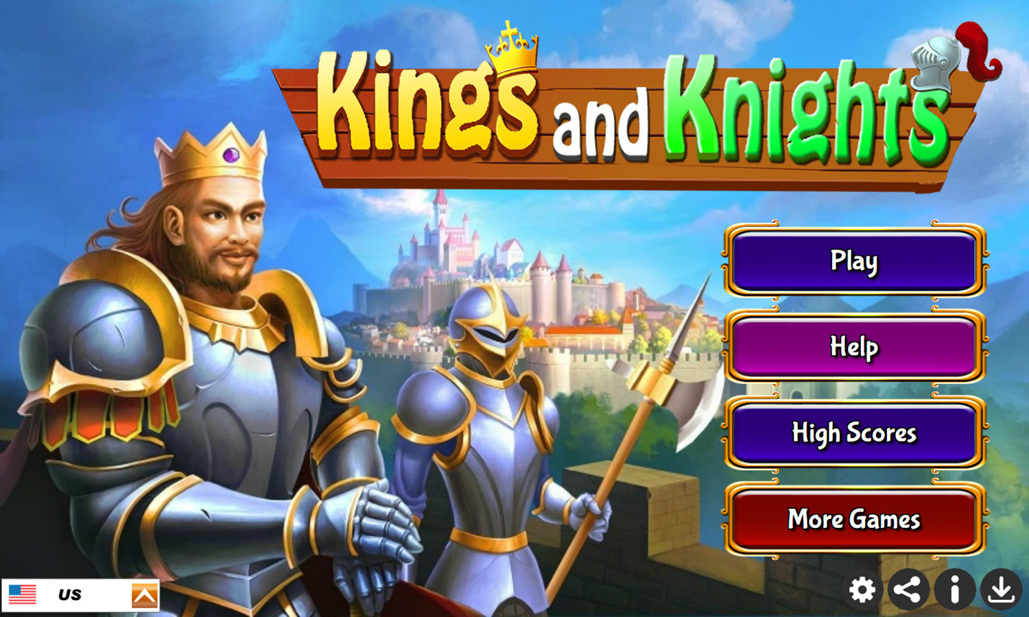 Kings and Knights Game Welcome Screen Screenshot.