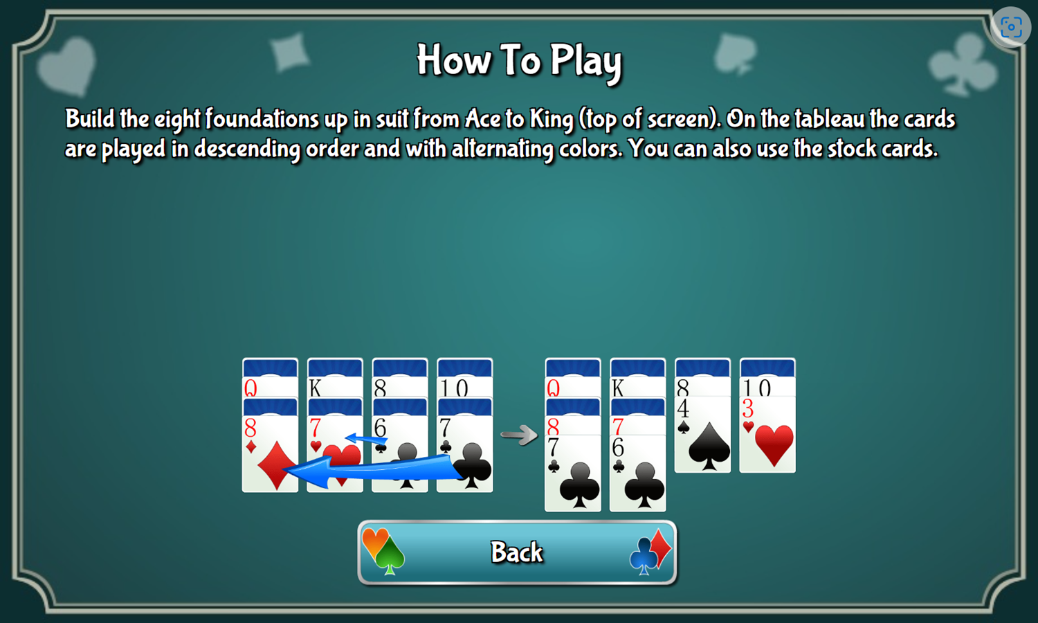 Kings Klondike Game How To Play Screenshot.