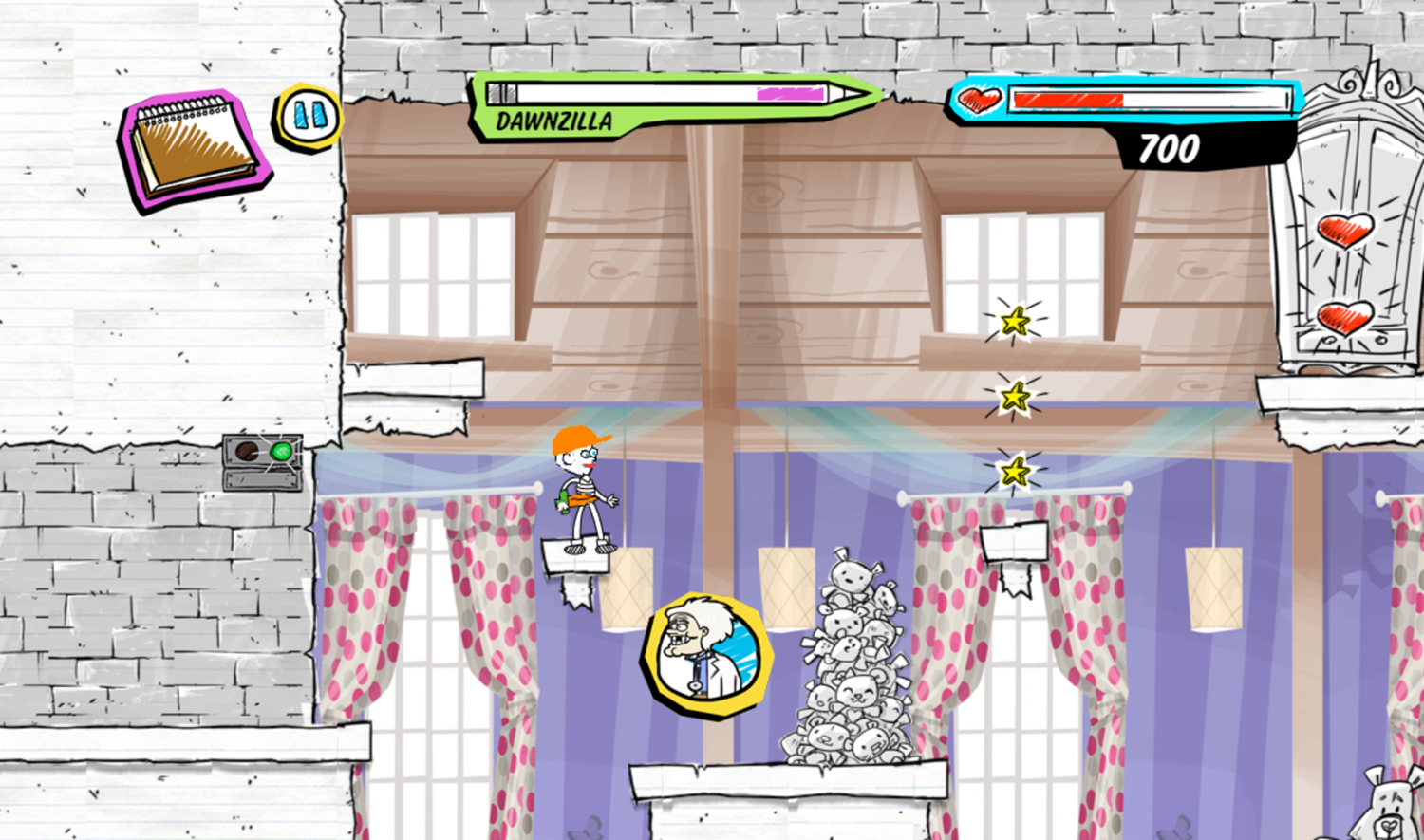 Kirby Buckets Scrawl & Brawl Game Dawnzilla Battle Screenshot.