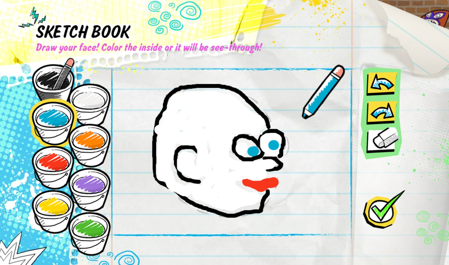 Kirby Buckets Scrawl & Brawl Game Sketch Book Drawing Screenshot.