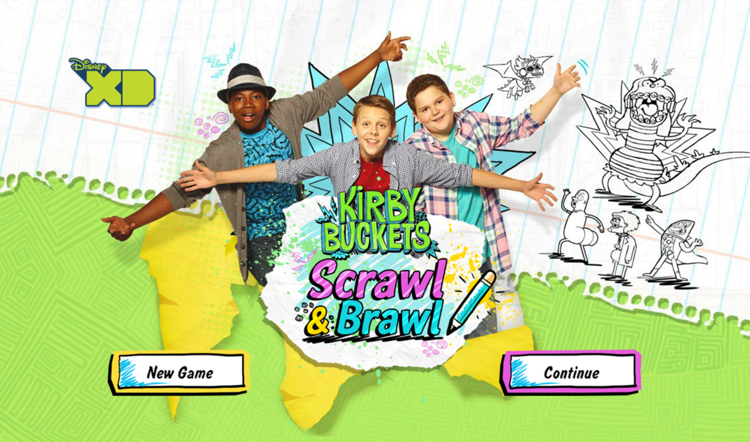 Kirby Buckets Scrawl & Brawl Game Welcome Screen Screenshot.