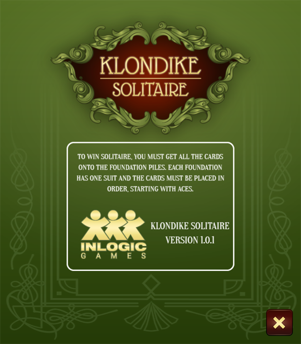 Klondike Game Instructions Screenshot.