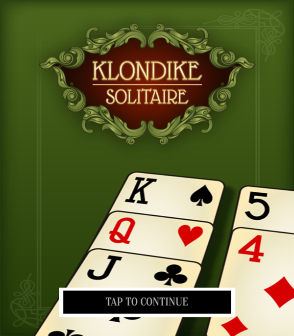 Klondike Game Welcome Screen Screenshot.