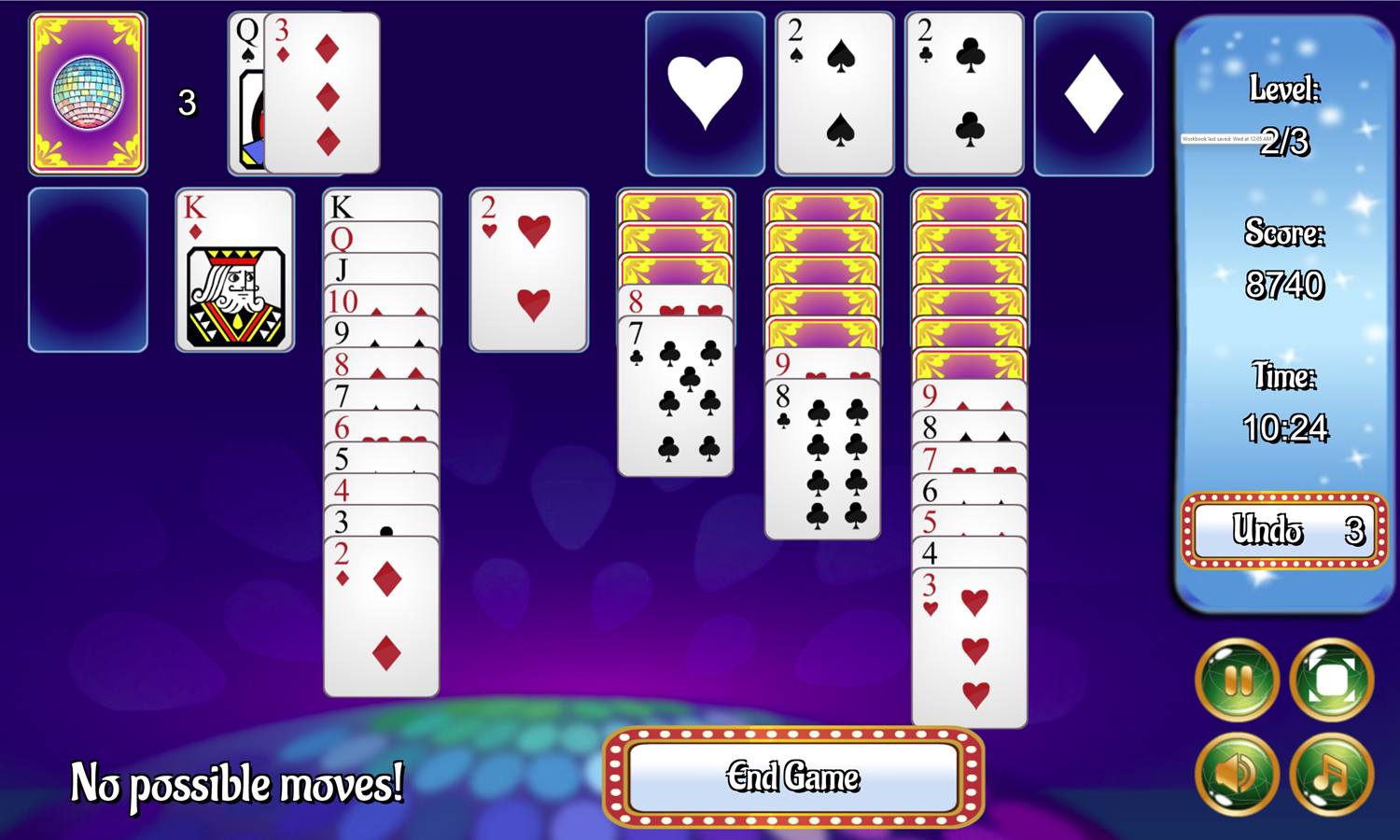 Klondike Solitaire Game End Game Screen Screenshot.