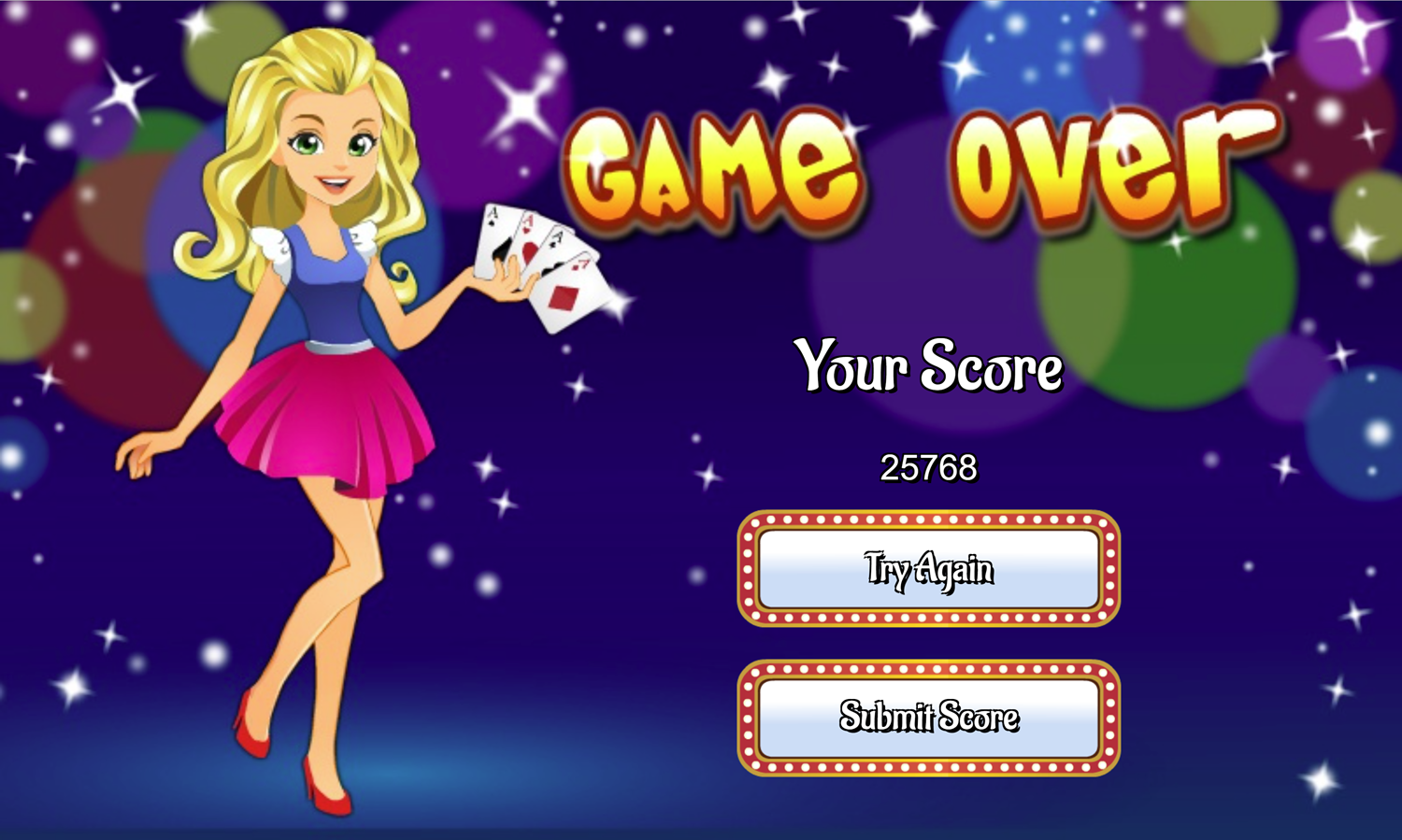 Klondike Solitaire Game Game Over Screen Screenshot.