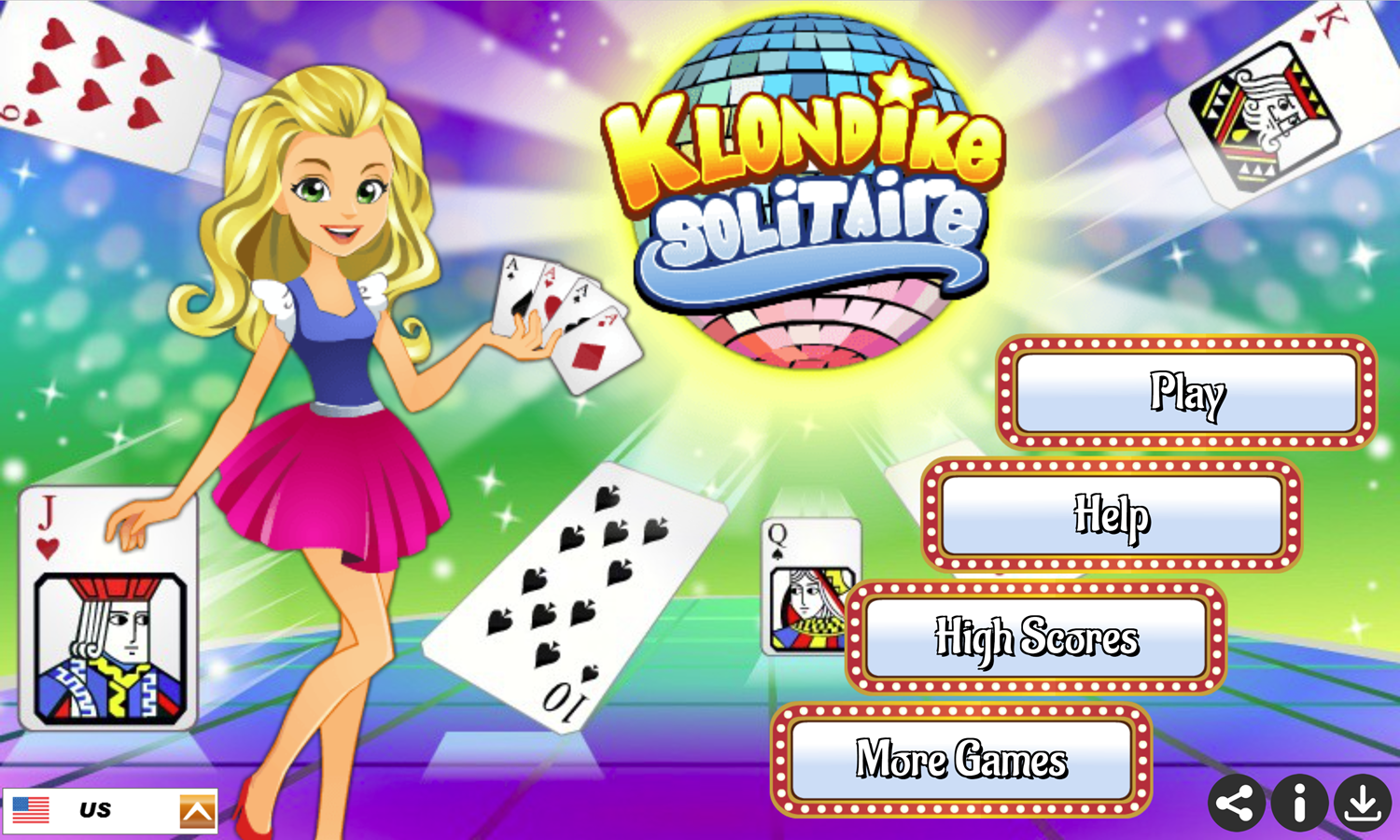 Klondike Solitaire Game Welcome Screen Screenshot.