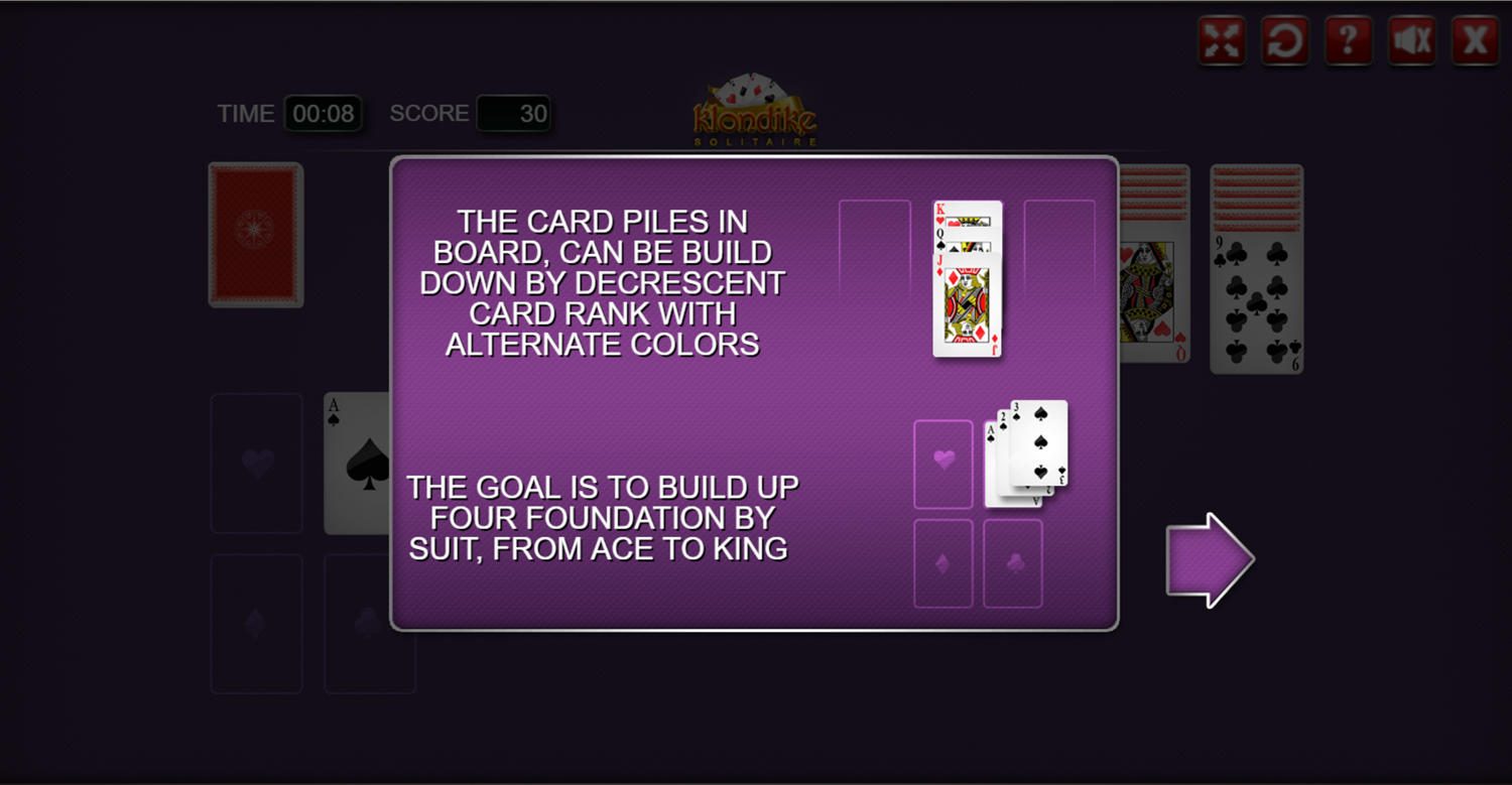 Klondike Solitaire Rules Screen Screenshot.