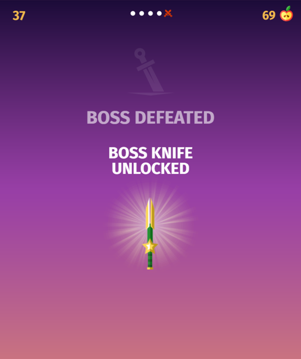 Knife Smash Game Boss Defeated Screenshot.