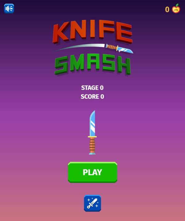 Knife Smash Game Welcome Screen Screenshot.