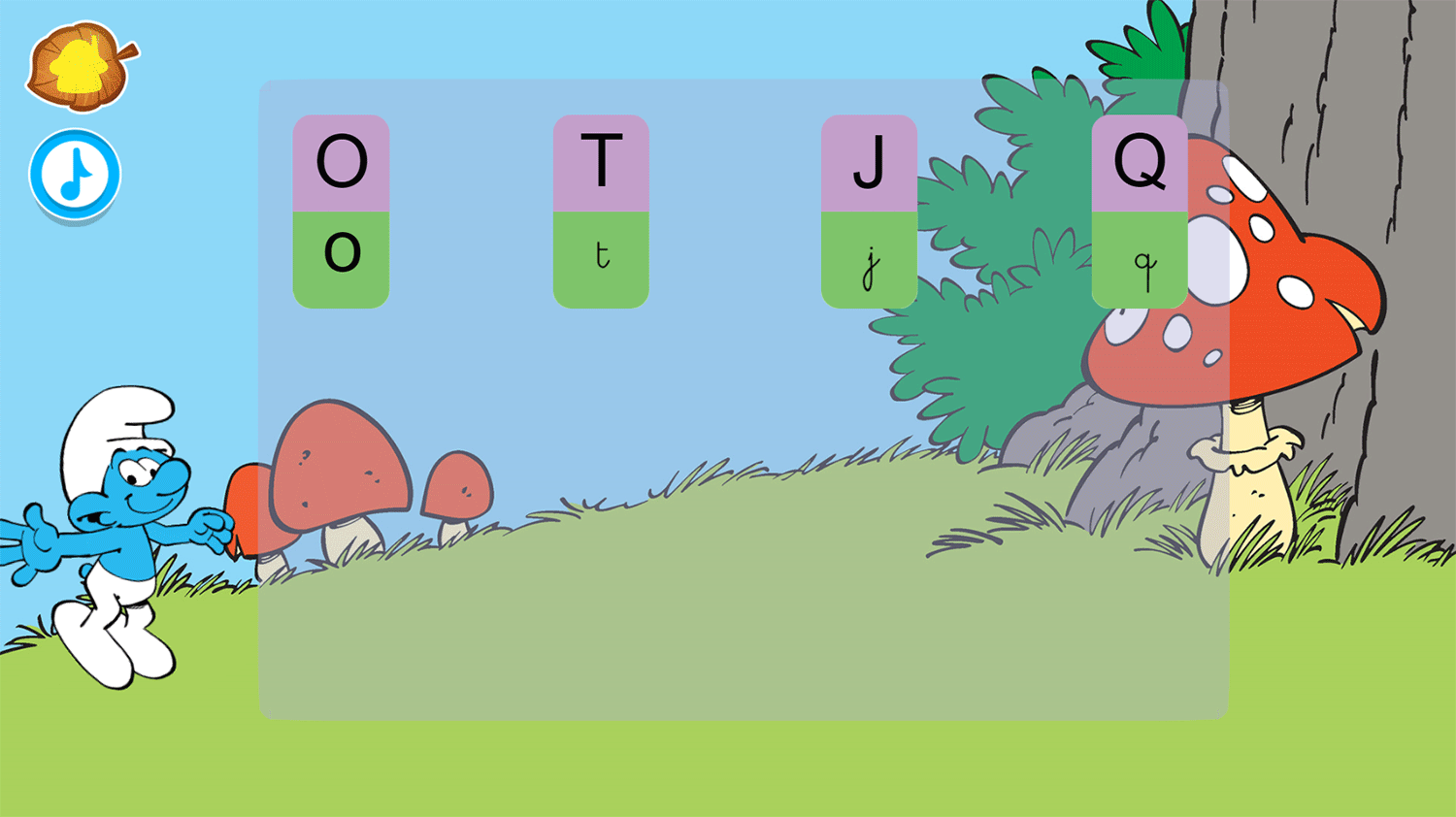 Learn With the Smurfs Alphabet Game Screenshot.