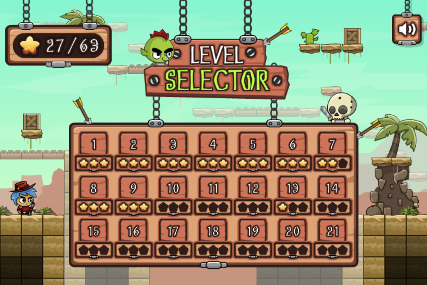 Legendary Warrior Globin Rush Game Level Select Screen Screenshot.