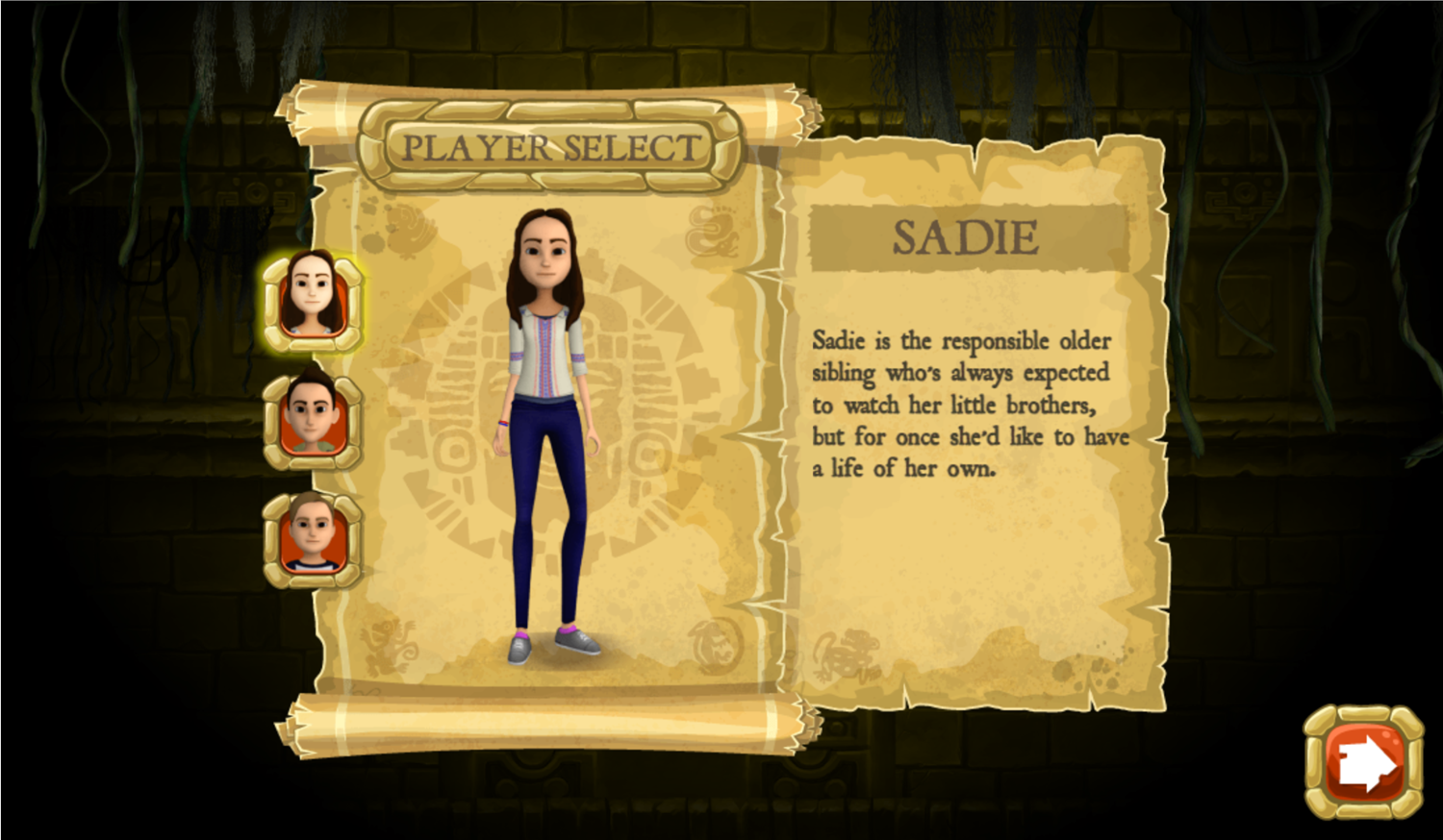 Legends of the Hidden Temple Unlock the Past Game Character Select Screen Screenshot.