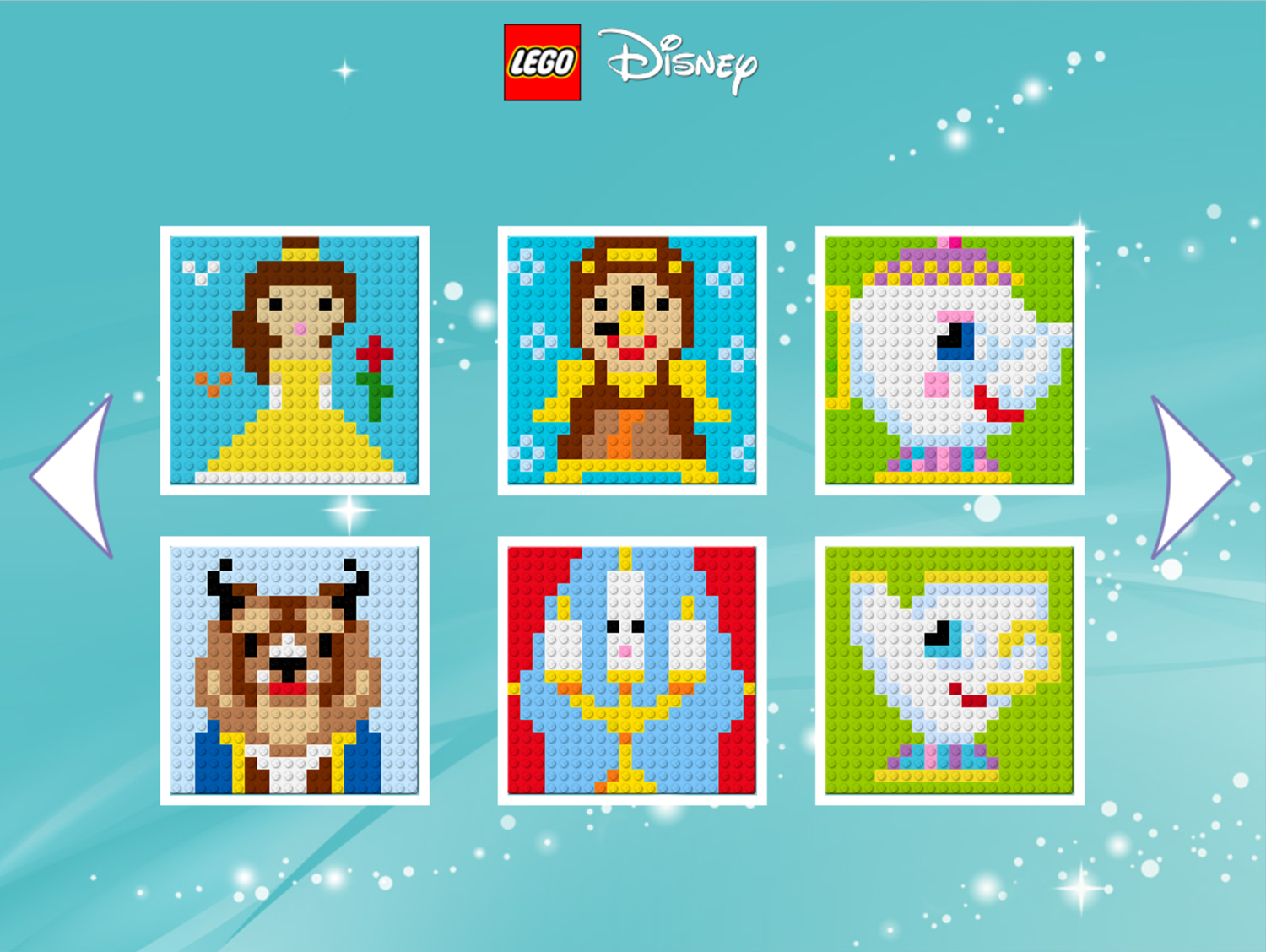 LEGO Disney Brixel Art Game Beauty and the Beast Scene Select Screen Screenshot.