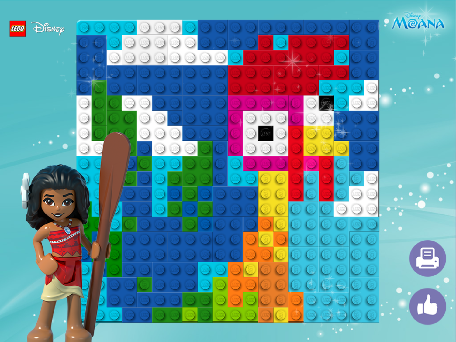 LEGO Disney Brixel Art Game Heihei Save or Print Screen Screenshot.