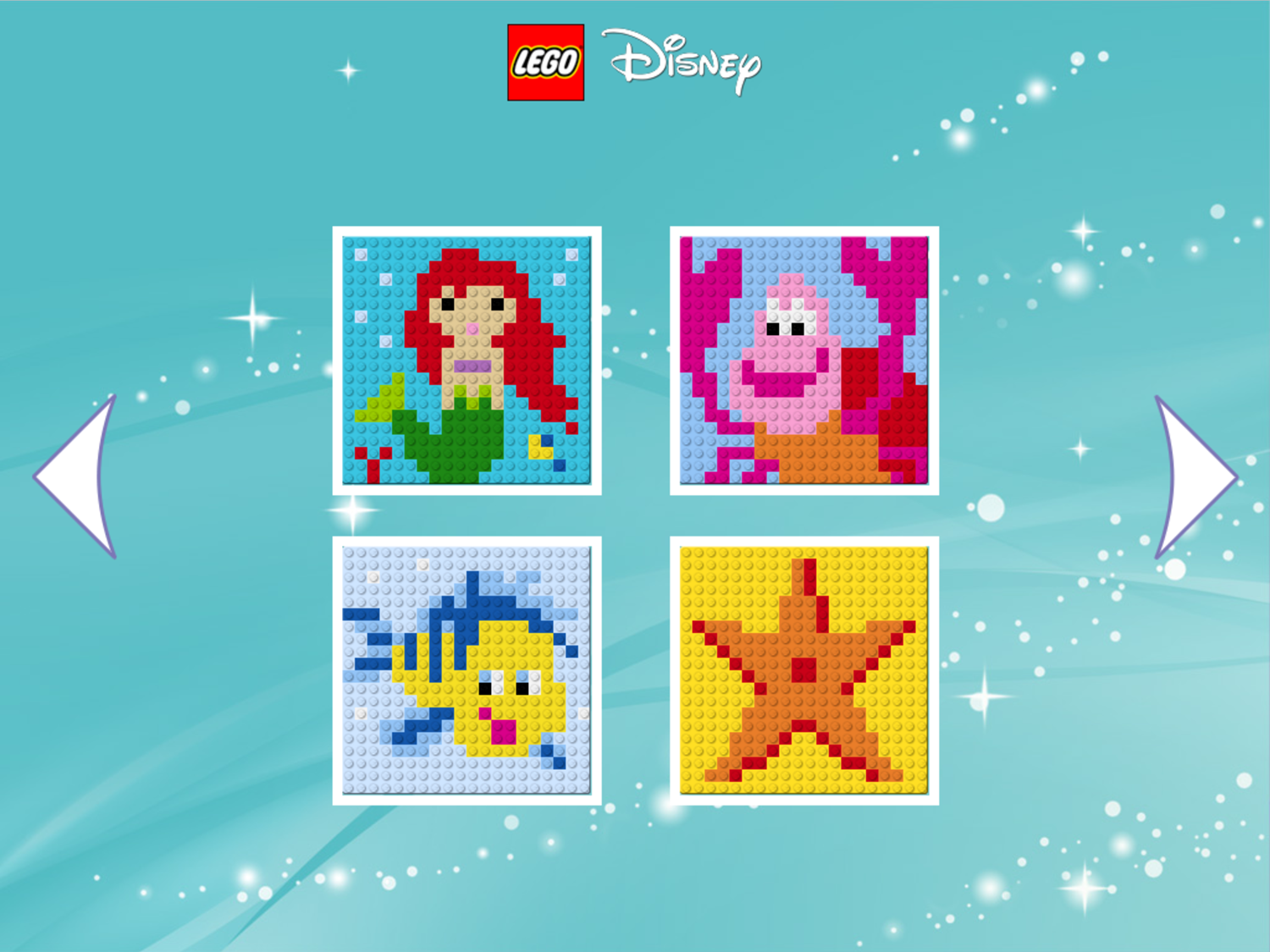 LEGO Disney Brixel Art Game The Little Mermaid Scene Select Screen Screenshot.