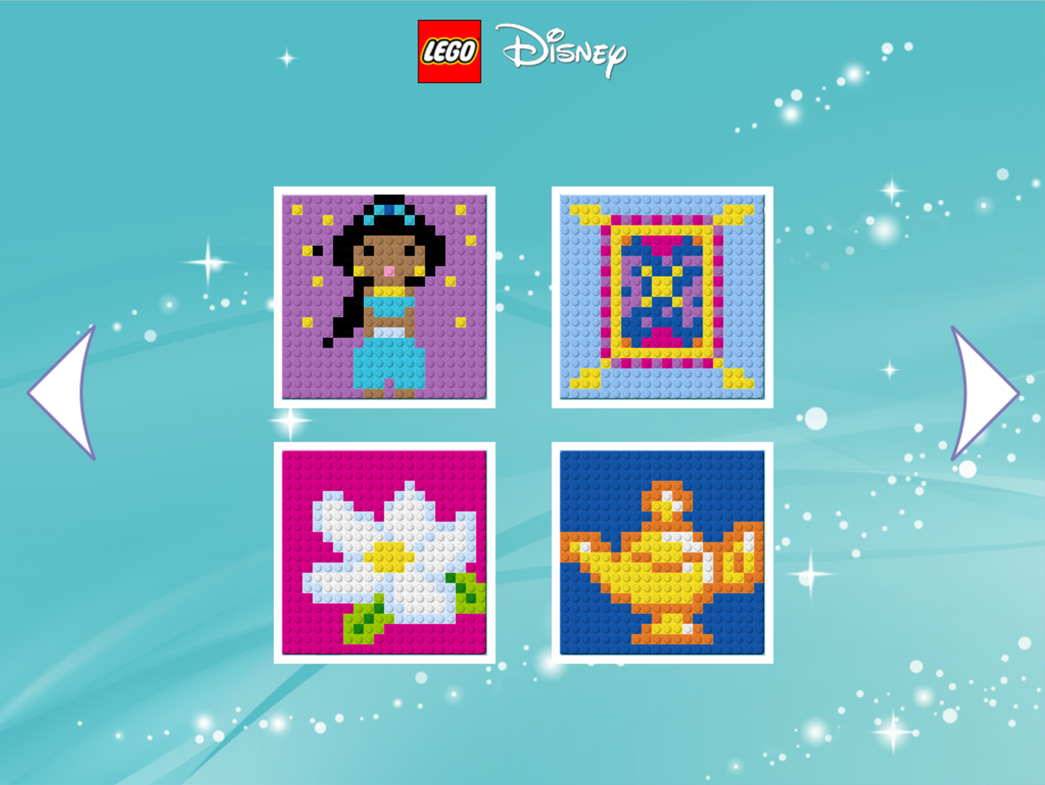 LEGO Disney Brixel Art Game The Princess and the Frog Tiana Scene Select Screen Screenshot.