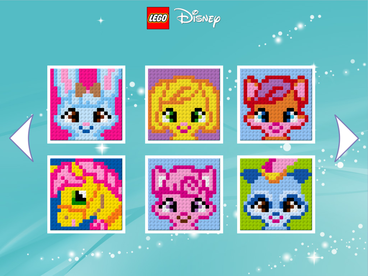 LEGO Disney Brixel Art Game Whisker Haven Tales With Palace Pets Scene Select Screen Screenshot.