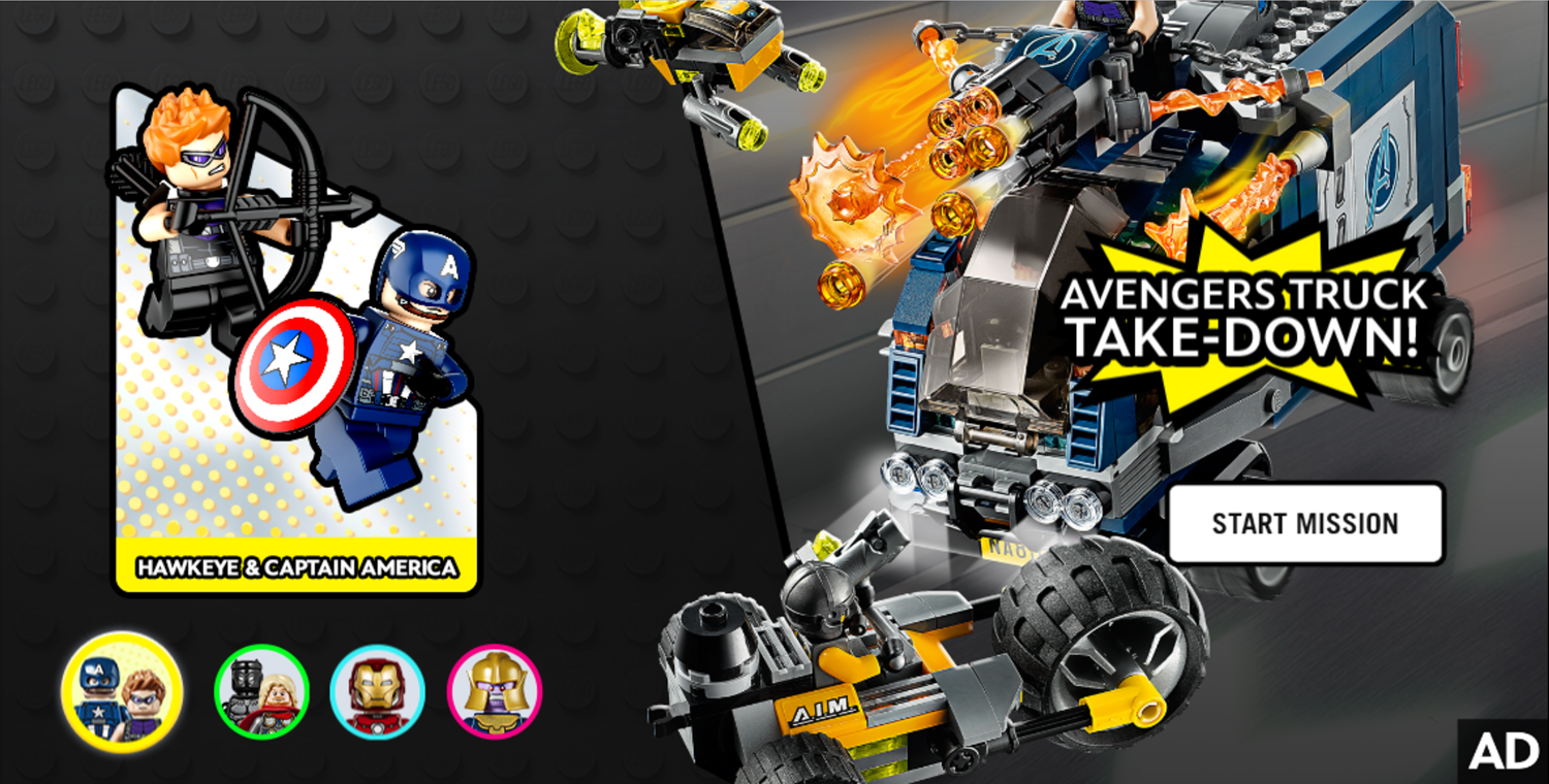 LEGO Marvel Avengers Hero Hustle Game Hawkeye & Captain America in Avengers Truck Take-down Screenshot.