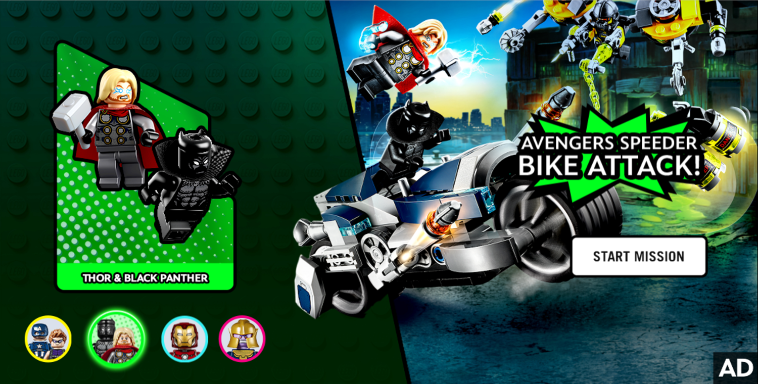 LEGO Marvel Avengers Hero Hustle Game Thor & Black Panther in Avengers Speeder Bike Attack Screenshot.
