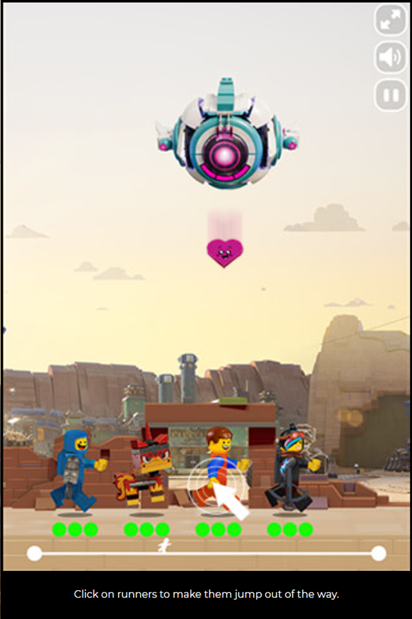 LEGO Movie 2 General Mayhem Attacks Game Click to Jump Instructions Screenshot.