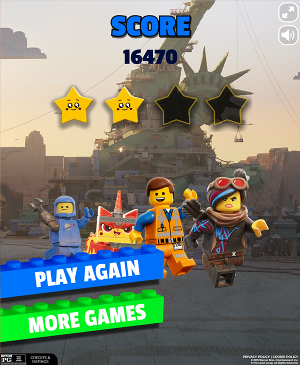 LEGO Movie 2 General Mayhem Attacks Game Beat Screen Screenshot.
