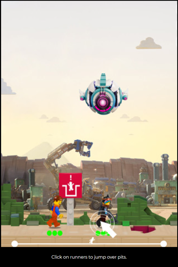 LEGO Movie 2 General Mayhem Attacks Game Jump Over Pits Instructions Screenshot.
