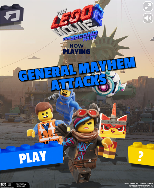 LEGO Movie 2 General Mayhem Attacks Game Welcome Screen Screenshot.