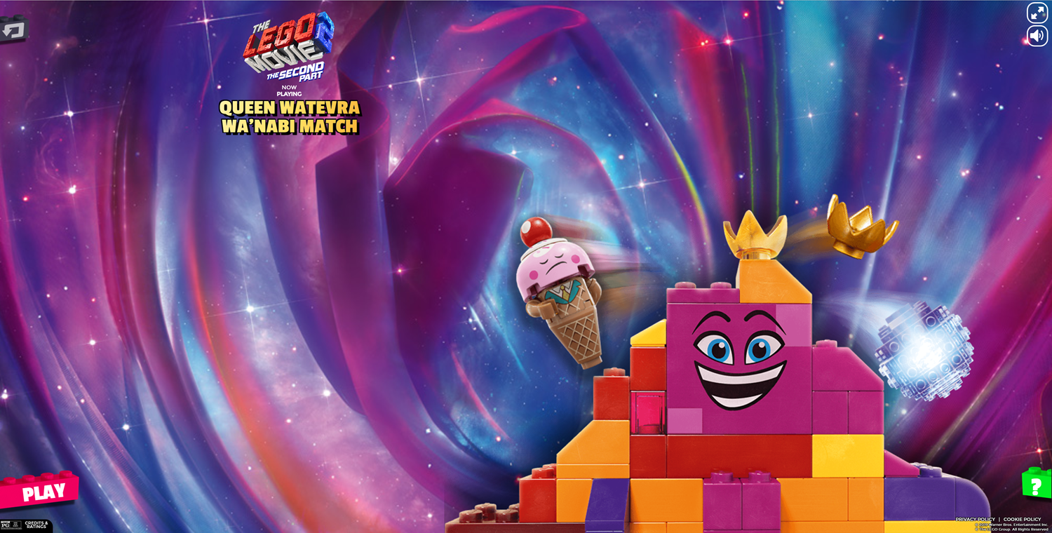 LEGO Movie 2 Queen Watevra Wa'nabi Match Game Welcome Screen Screenshot.