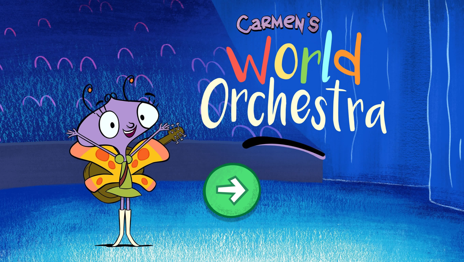 Let's Go Luna Carmen's World Orchestra Welcome Screen Screenshot.