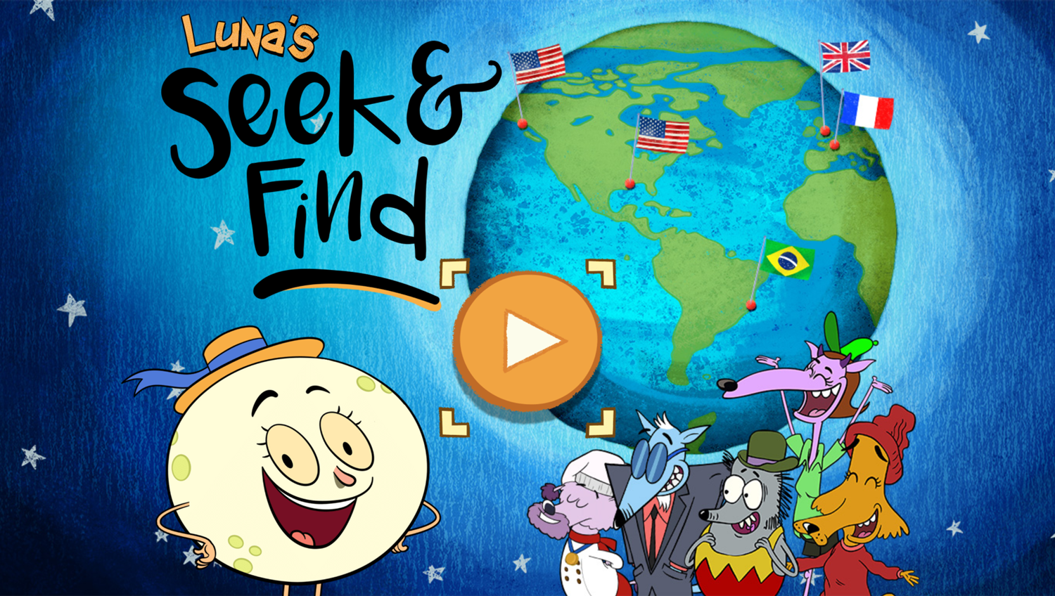 Let's Go Luna Luna's Seek and Find Game Welcome Screen Screenshot.