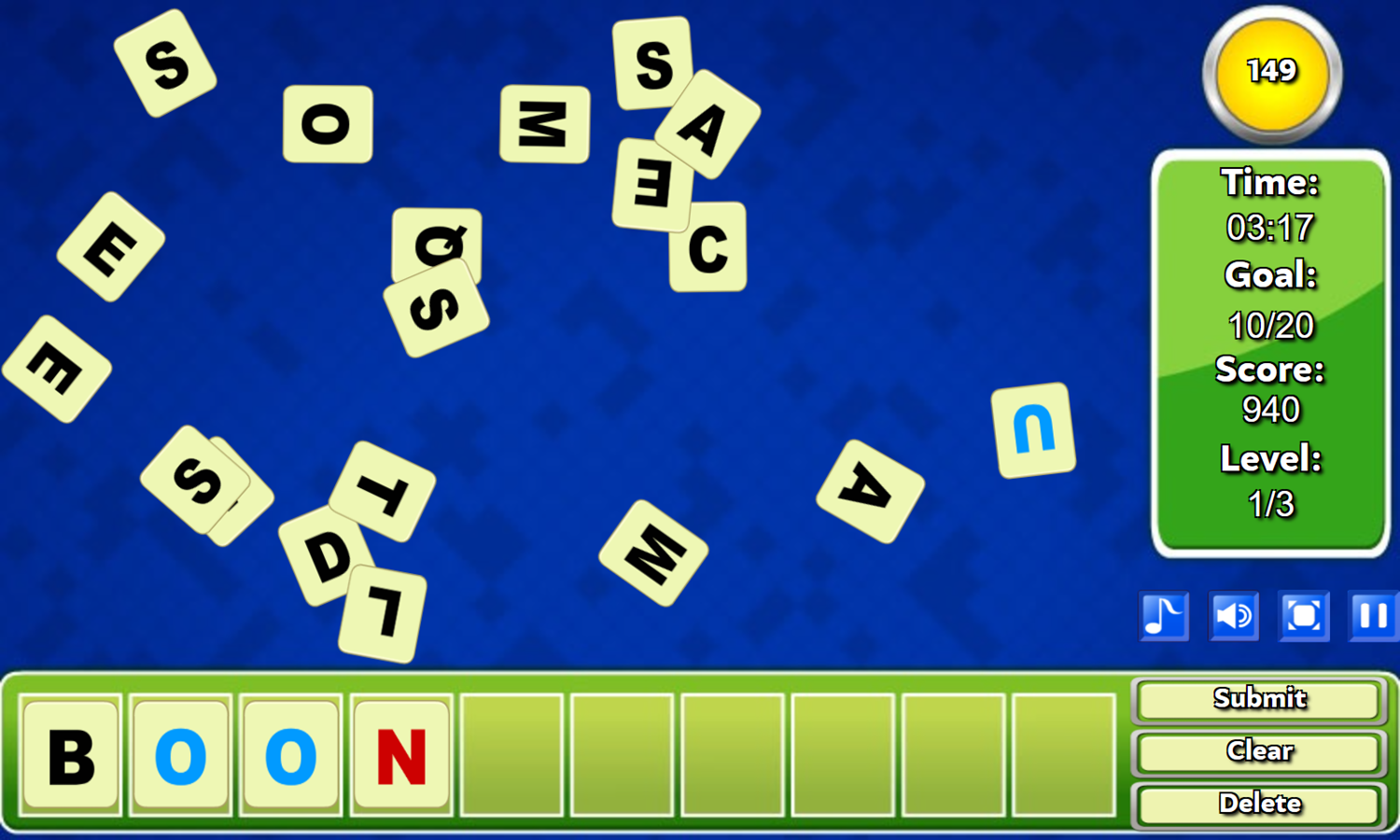 Letter Scramble Game Play Screenshot.