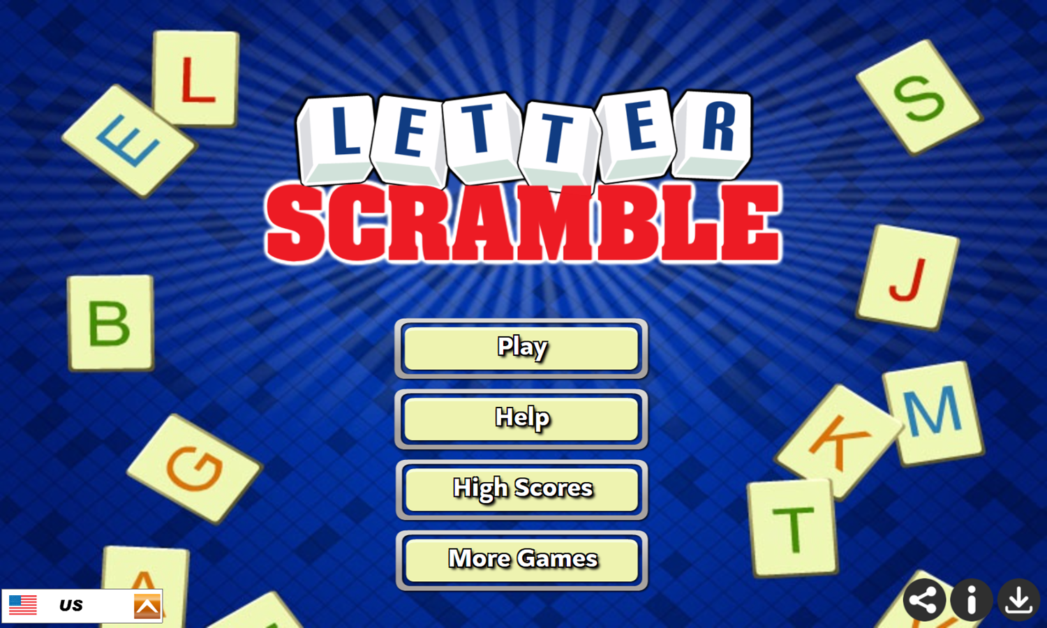 Letter Scramble Game Welcome Screen Screenshot.