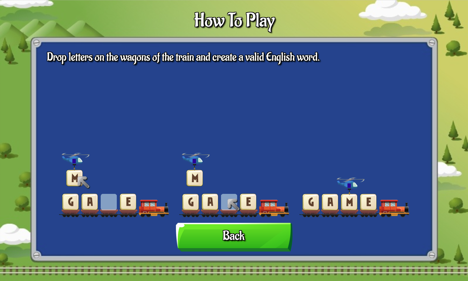 Letter Train Game How to Play Screen Screenshot.