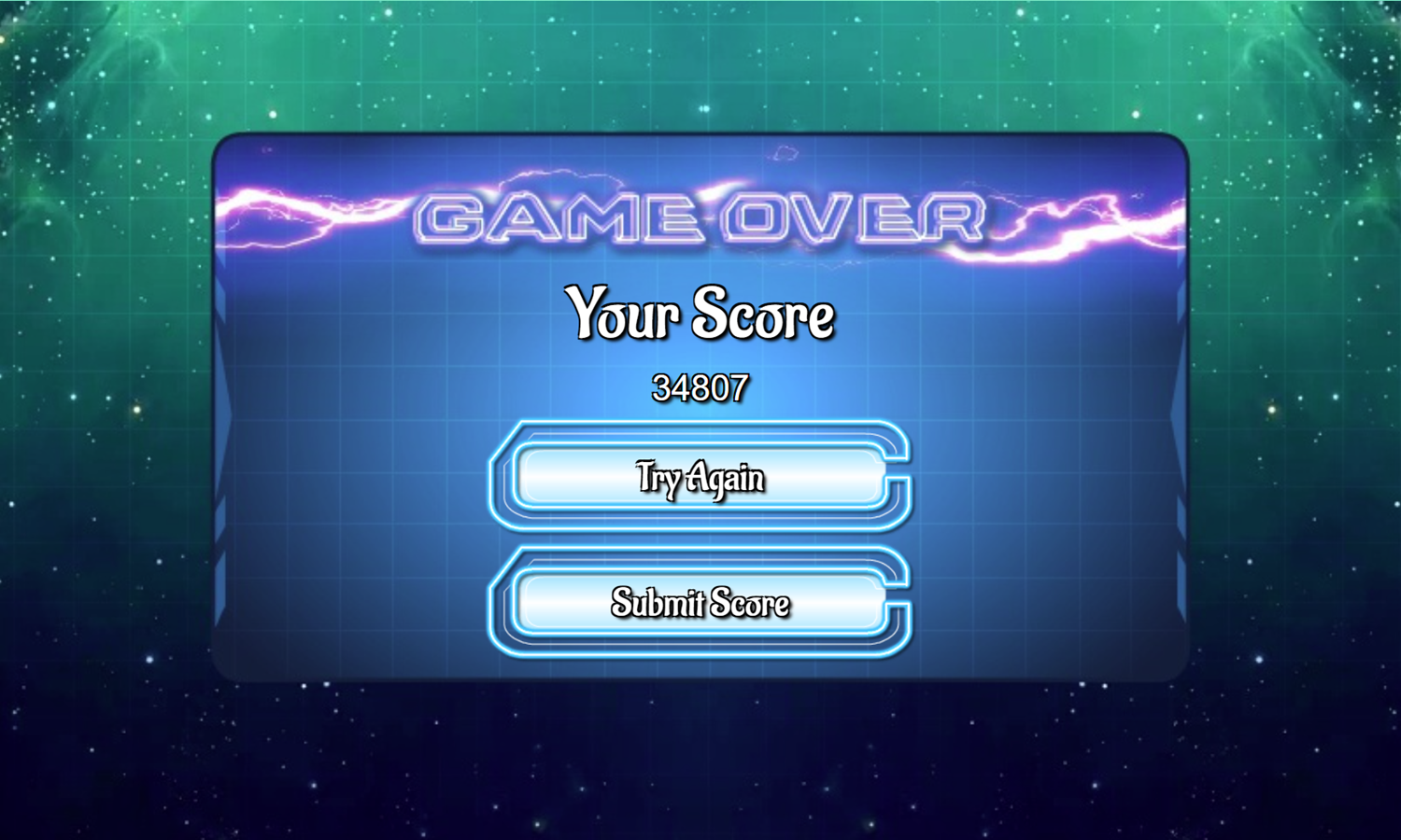 Lightning Solitaire Game Over Screenshot.