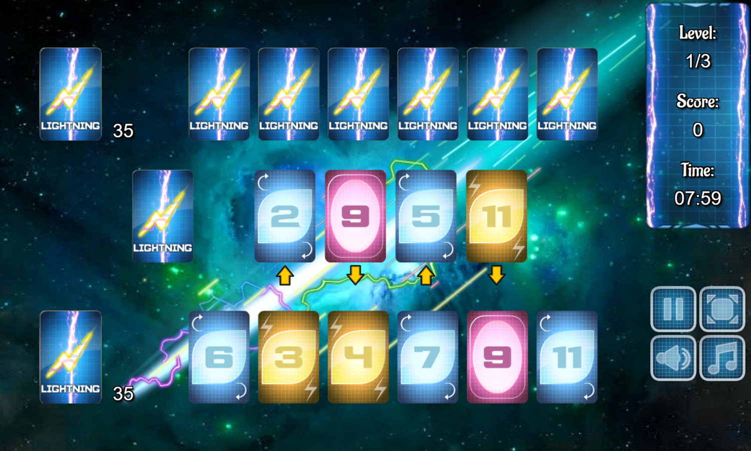 Lightning Solitaire Game Start Screenshot.