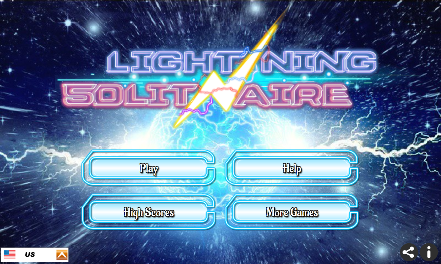 Lightning Solitaire Game Welcome Screen Screenshot.