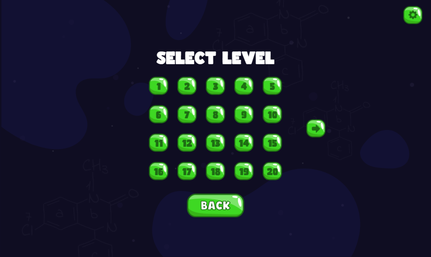 Liquid Sort Game Level Select Screen Screenshot.