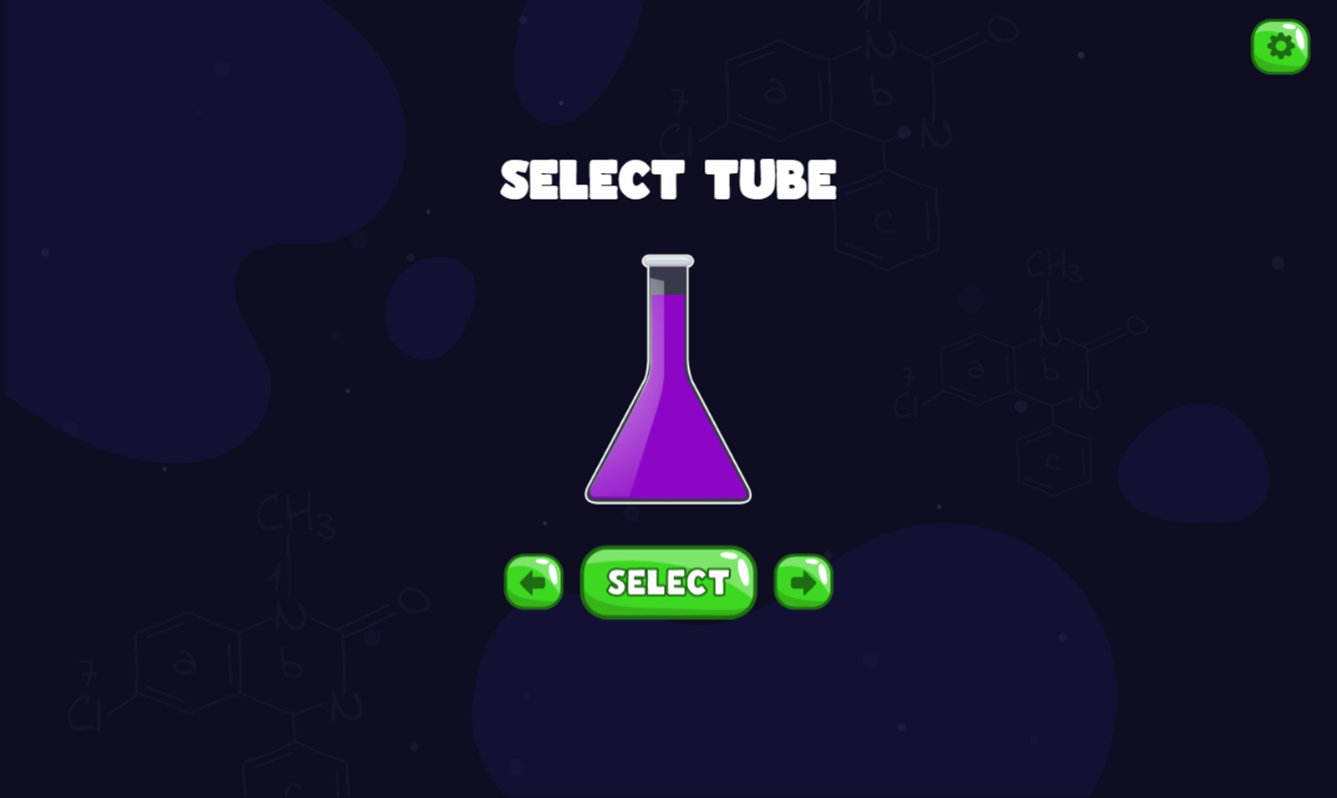 Liquid Sort Game Tube Select Screen Screenshot.