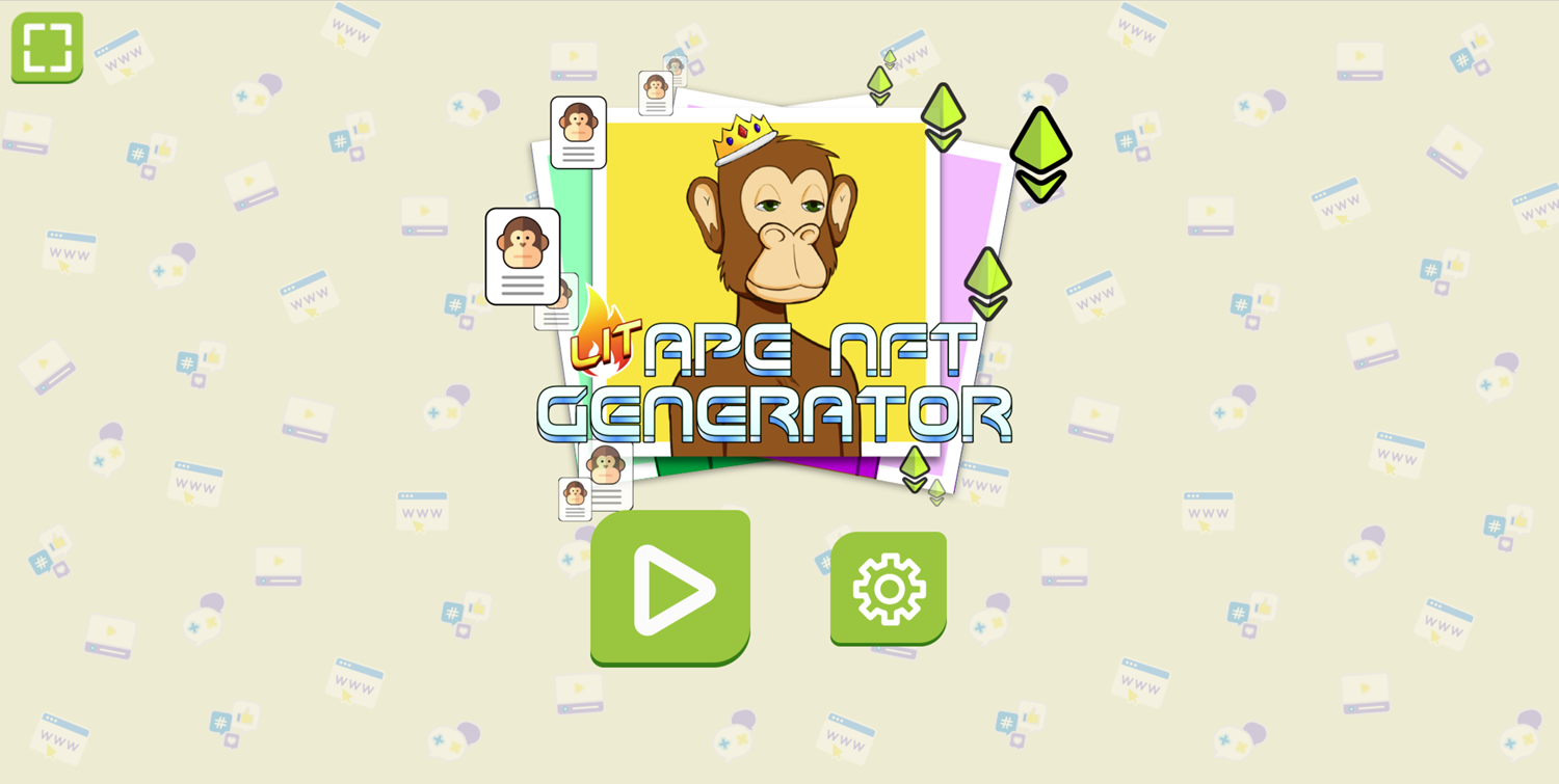 Lit Ape NFT Generator Game Welcome Screen Screenshot.