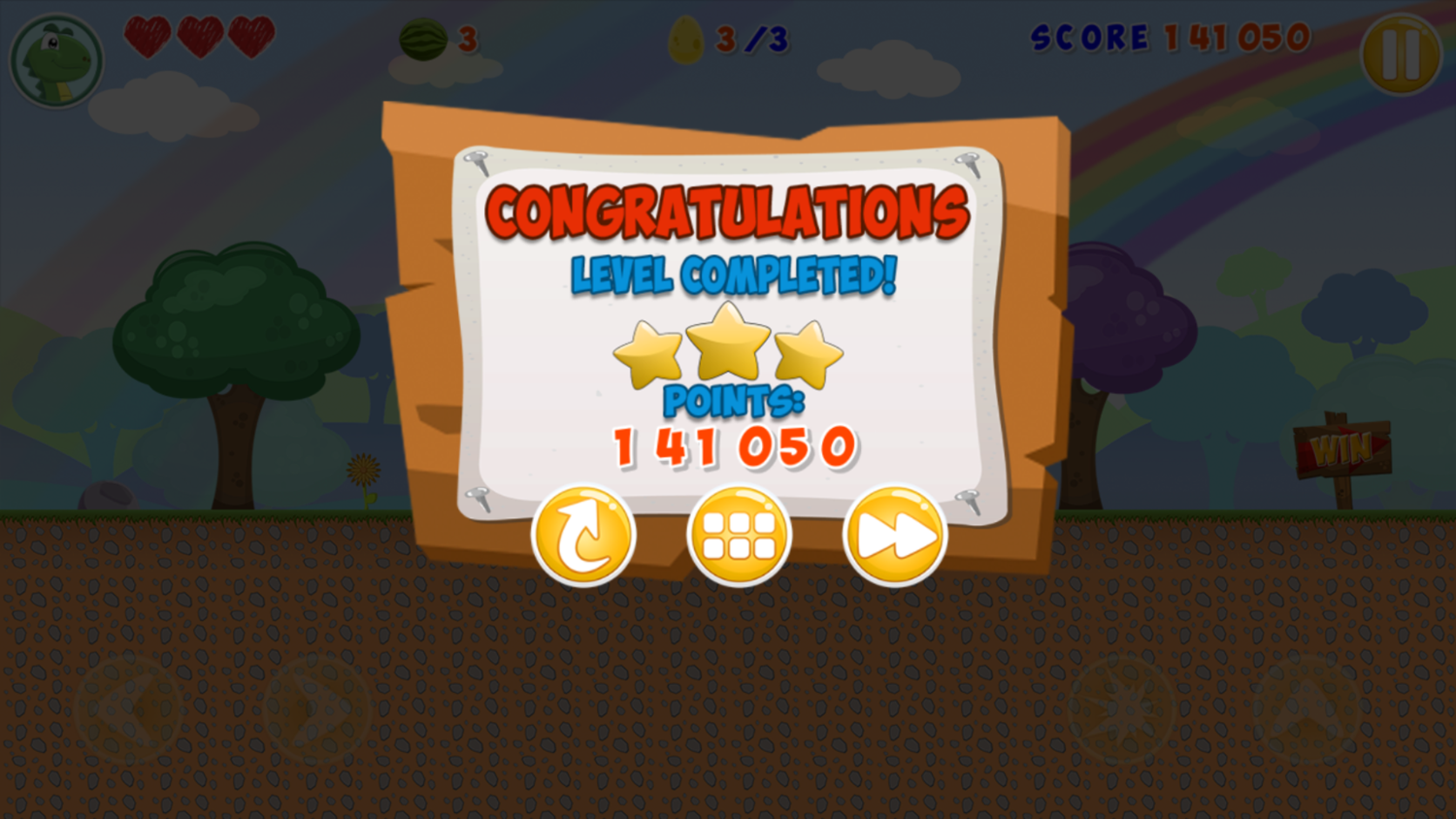 Little Dino Adventure Returns 2 Game Level Complete Screenshot.